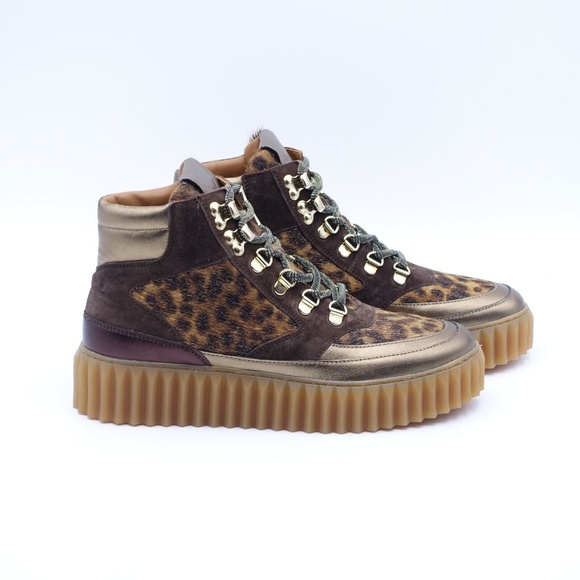 NEW Women's VOILE BLANCHE Eva Hike Boots Rame/Dark Brown/Leopard Fur - Picture 3 of 8